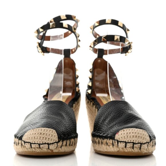 Valentino Garavani Grained Calfskin Rockstud Ankle Wrap Espadrille - Picture 1 of 6